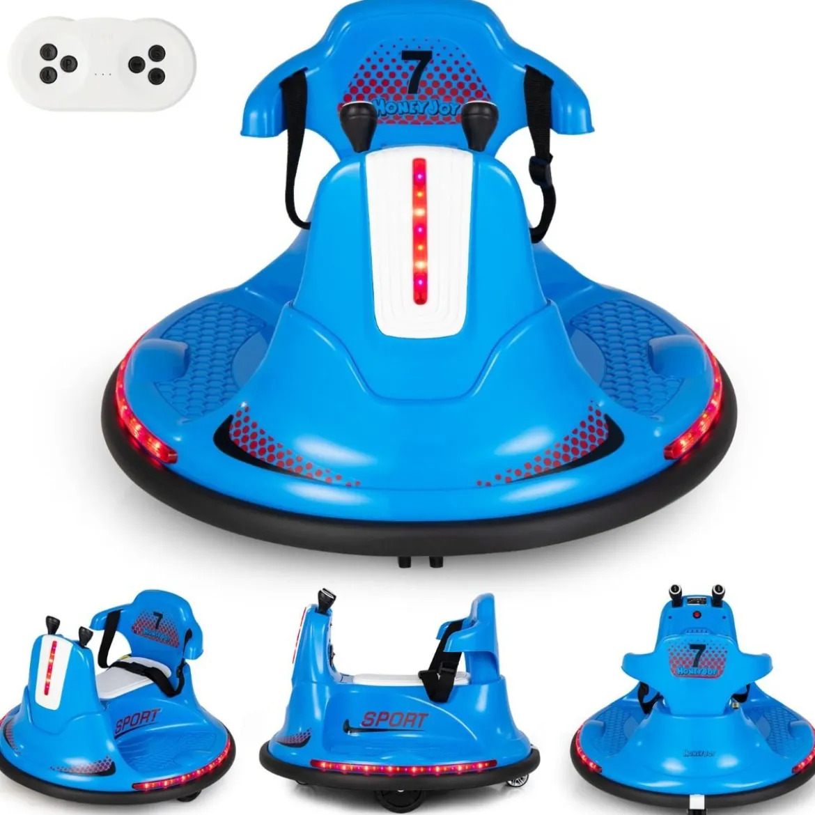 6V Kinder Autoscooter 360 Grad Drehung mit Musik & bunten LED Lichtern Blau