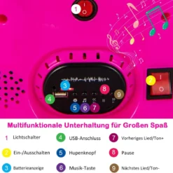 6V Kinder Autoscooter 360 Grad Drehung mit Musik & bunten LED Lichtern Rosa