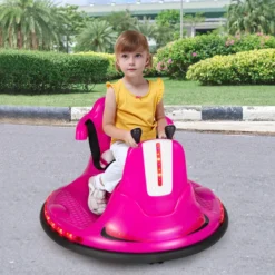 6V Kinder Autoscooter 360 Grad Drehung mit Musik & bunten LED Lichtern Rosa