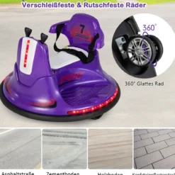 6V Kinder Autoscooter 360 Grad Drehung mit Musik & bunten LED Lichtern Lila