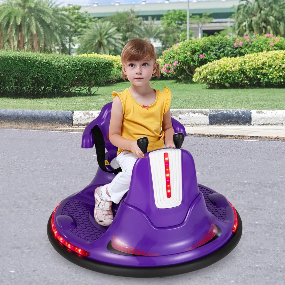 6V Kinder Autoscooter 360 Grad Drehung mit Musik & bunten LED Lichtern Lila