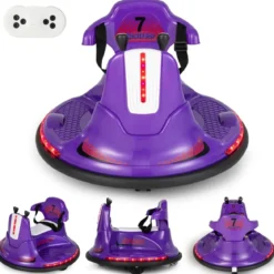6V Kinder Autoscooter 360 Grad Drehung mit Musik & bunten LED Lichtern Lila