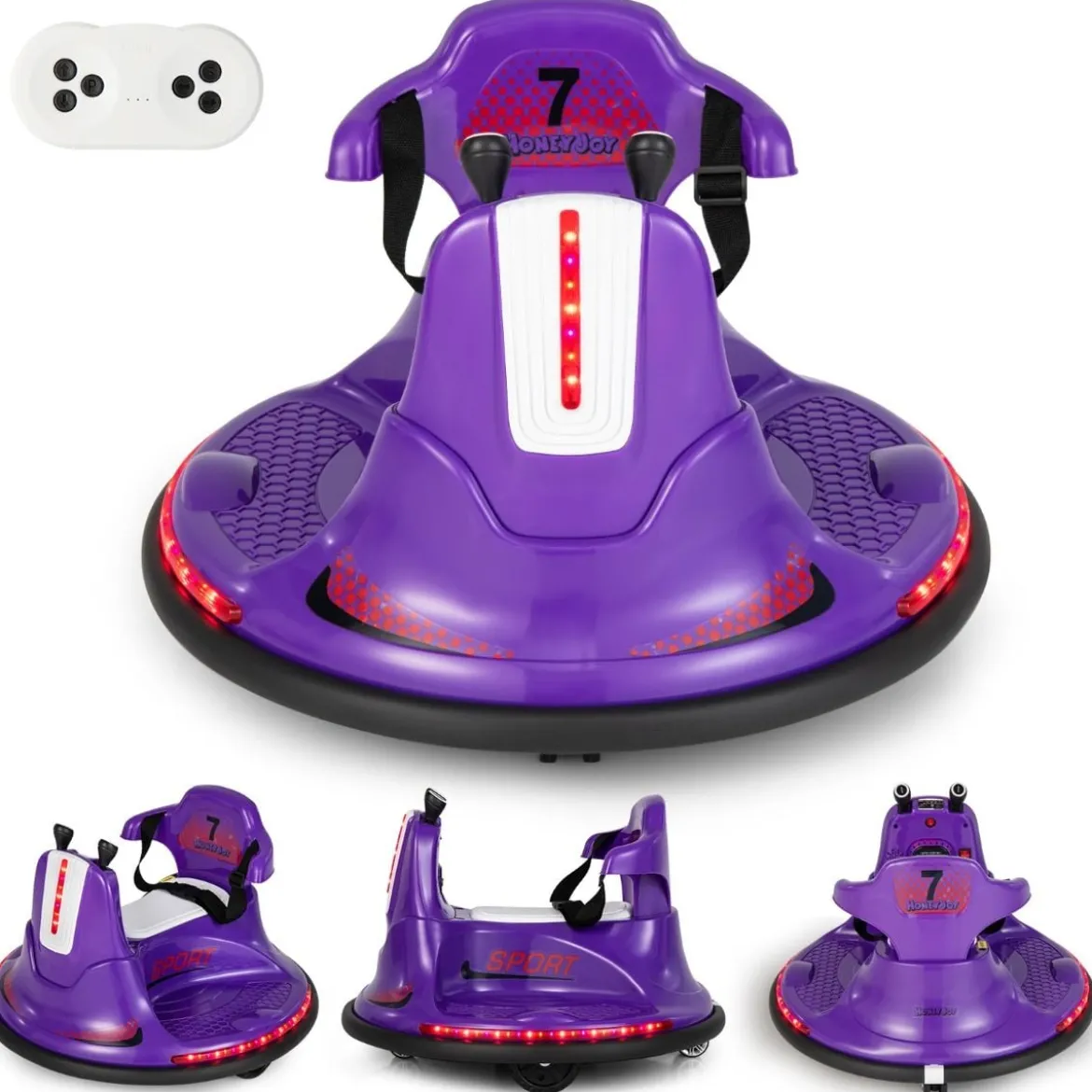 6V Kinder Autoscooter 360 Grad Drehung mit Musik & bunten LED Lichtern Lila