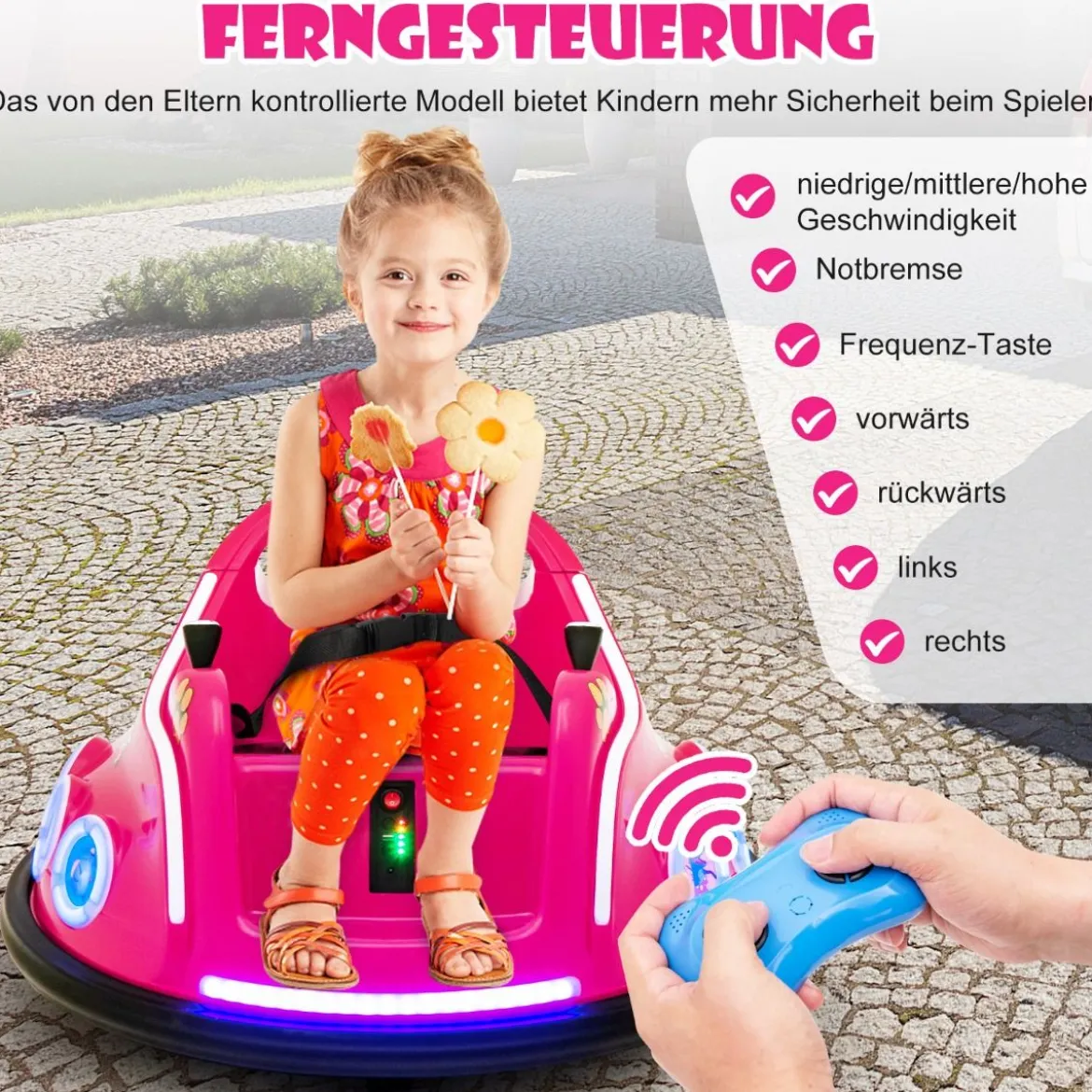 12V Kinder Autoscooter 360 Grad Drehung mit Musik & Lichtern & Fernbedienung