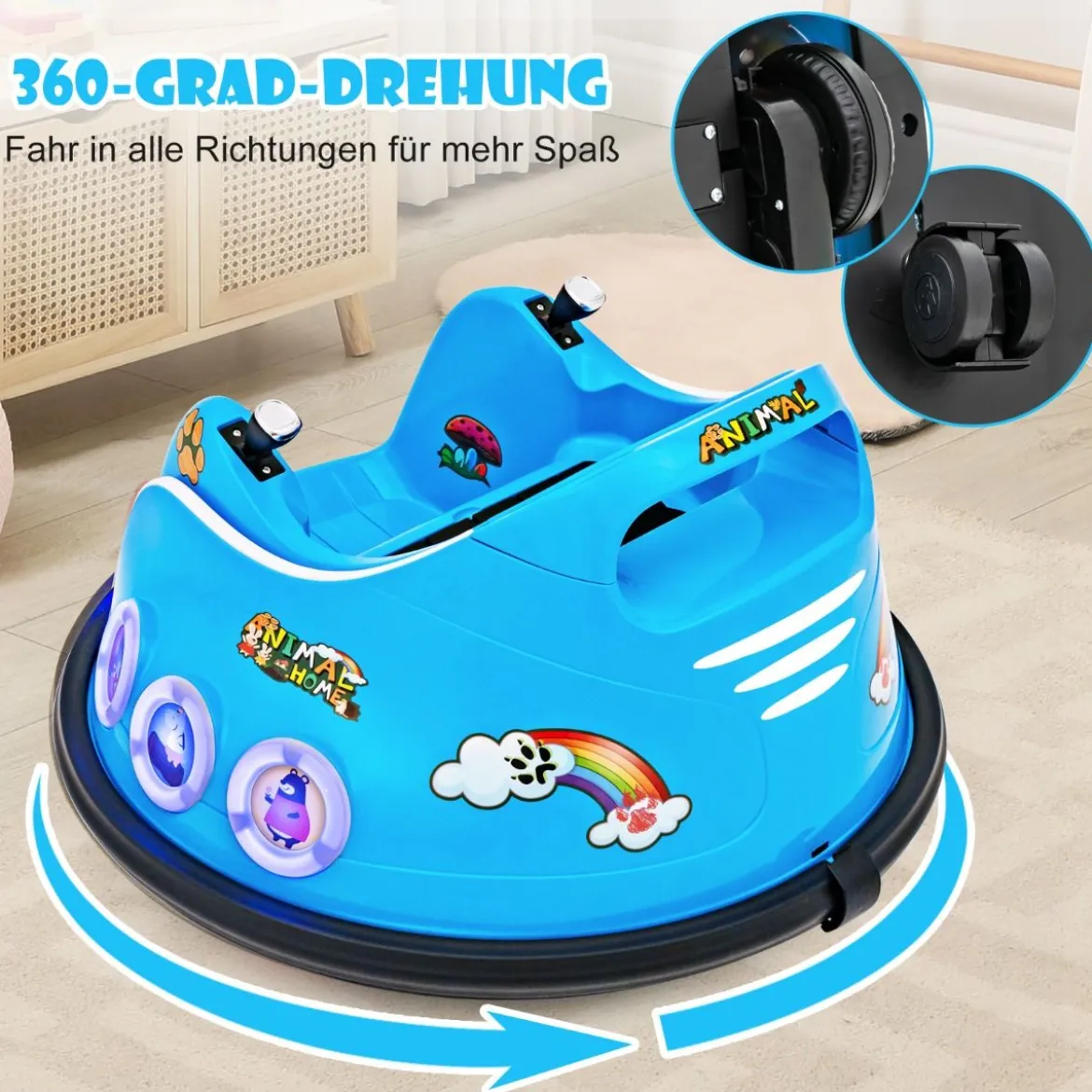 12V Kinder Autoscooter 360 Grad Drehung mit Musik & Lichtern & Fernbedienung