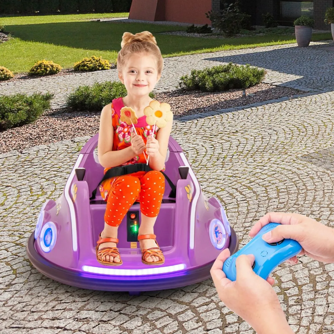 12V Kinder Autoscooter 360 Grad Drehung mit Musik & Lichtern & Fernbedienung