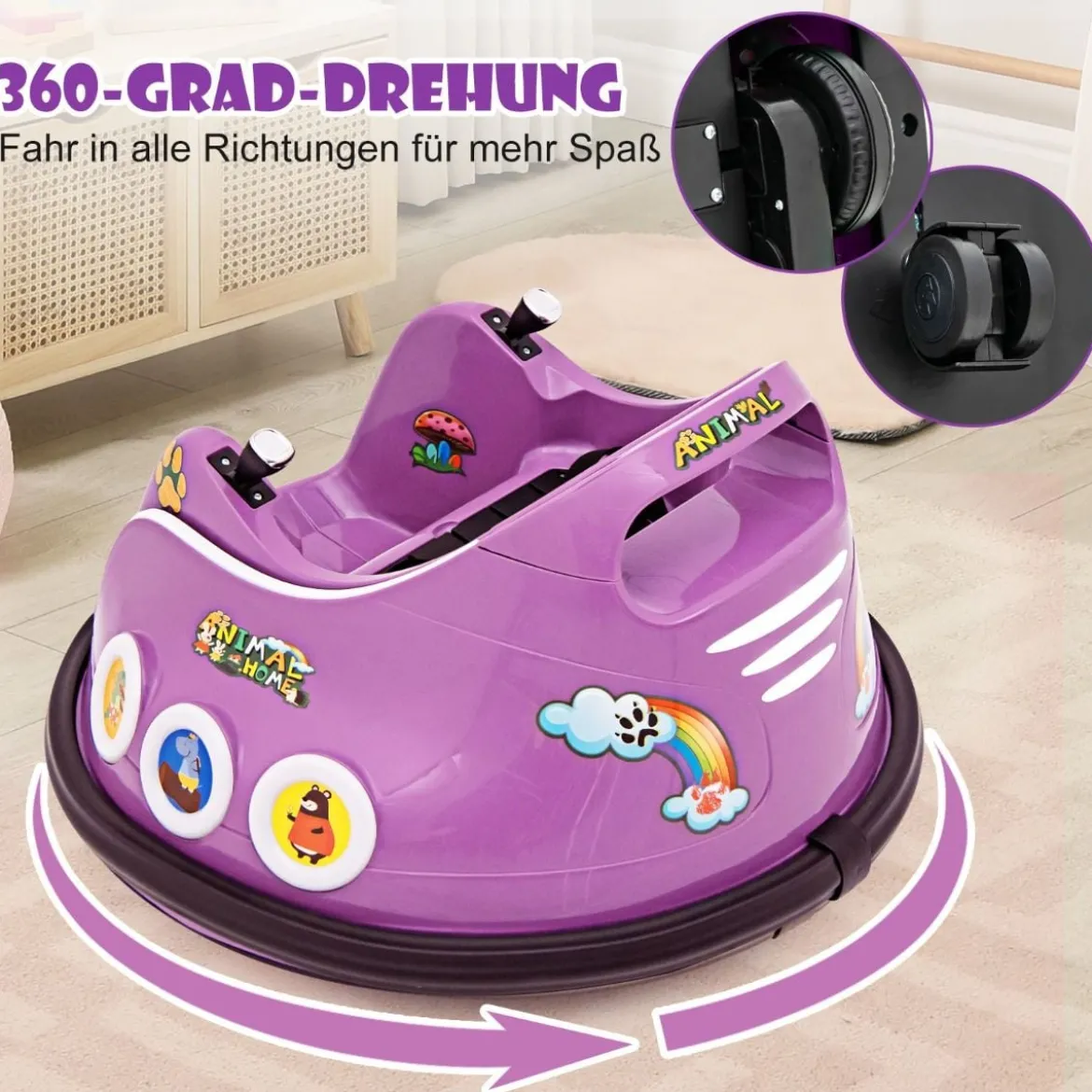12V Kinder Autoscooter 360 Grad Drehung mit Musik & Lichtern & Fernbedienung