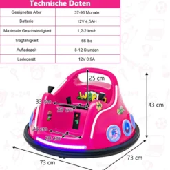 12V Kinder Autoscooter 360 Grad Drehung mit Musik & Lichtern & Fernbedienung