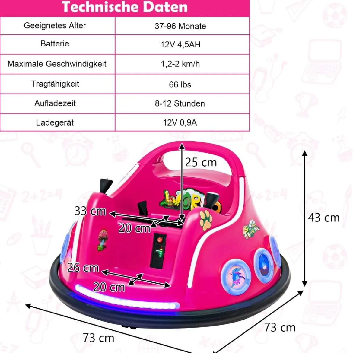 12V Kinder Autoscooter 360 Grad Drehung mit Musik & Lichtern & Fernbedienung