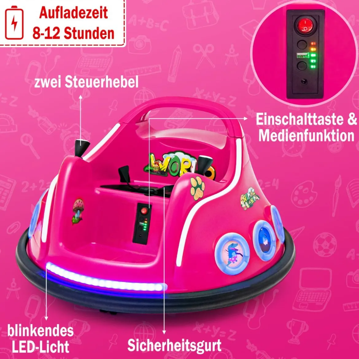 12V Kinder Autoscooter 360 Grad Drehung mit Musik & Lichtern & Fernbedienung