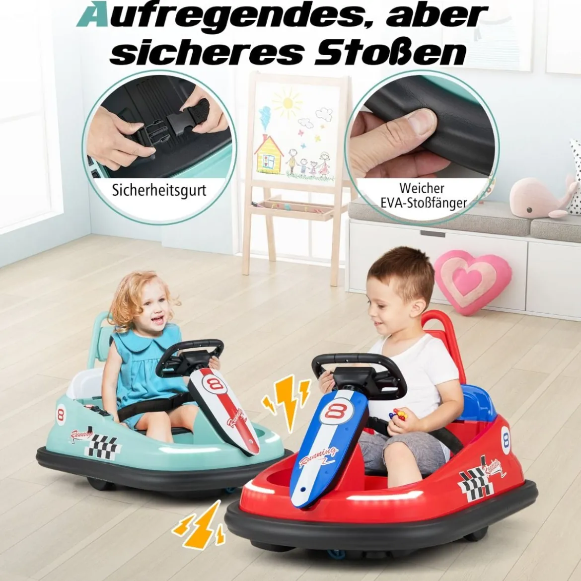 6V Kinder Autoscooter mit Musik & Lichtern & 360° Rotation Elektroauto Bumper car 1,5-3 km/h Grün