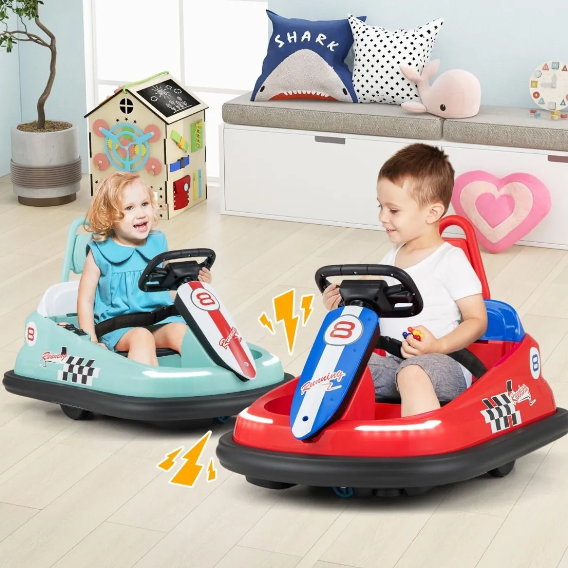 6V Kinder Autoscooter mit Musik & Lichtern & 360° Rotation Elektroauto Bumper car 1,5-3 km/h Rot