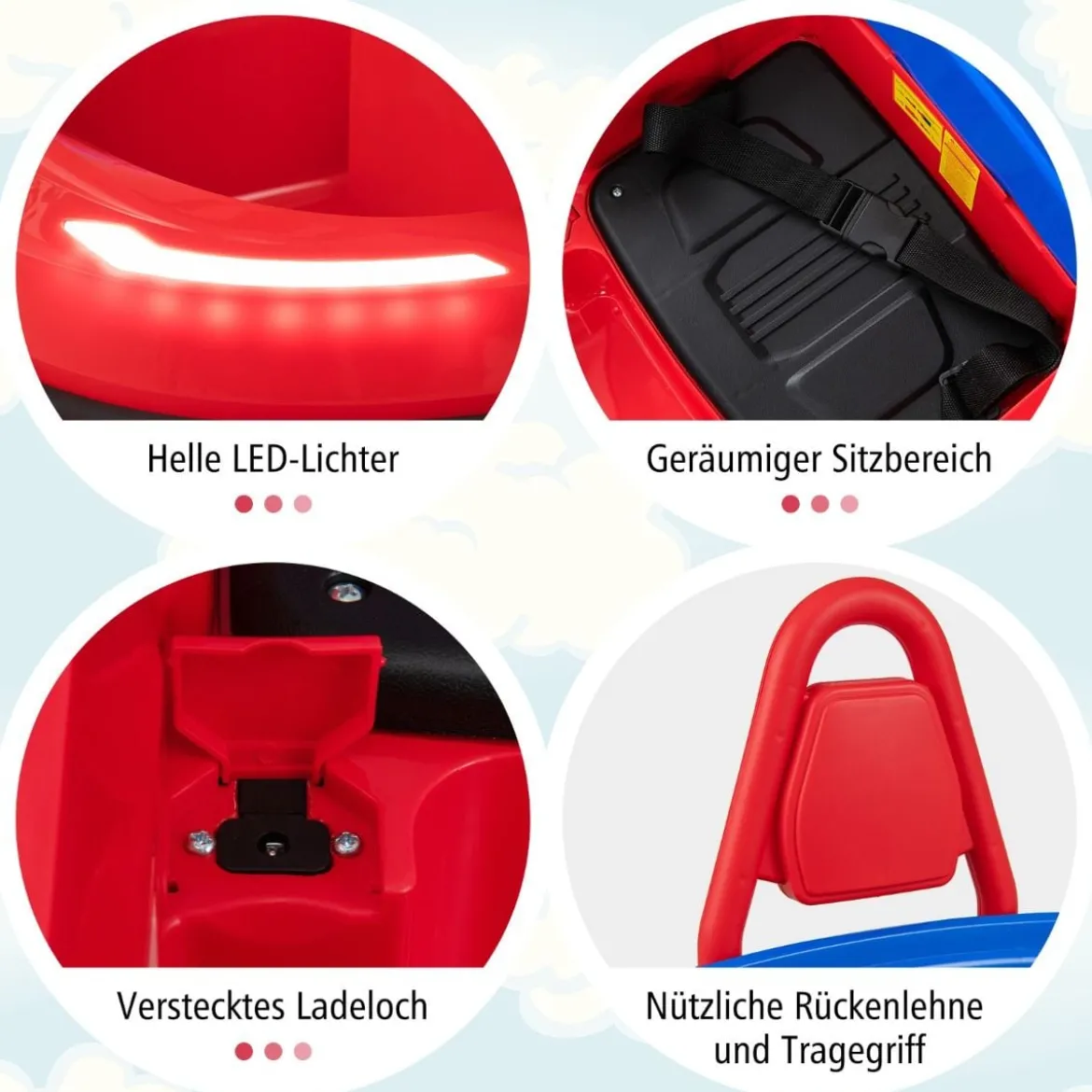 6V Kinder Autoscooter mit Musik & Lichtern & 360° Rotation Elektroauto Bumper car 1,5-3 km/h Rot