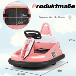 6V Kinder Autoscooter mit Musik & Lichtern & 360° Rotation Elektroauto Bumper car 1,5-3 km/h Rosa