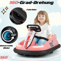 6V Kinder Autoscooter mit Musik & Lichtern & 360° Rotation Elektroauto Bumper car 1,5-3 km/h Rosa