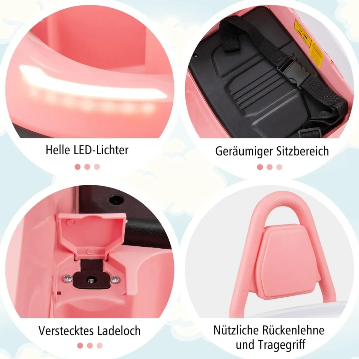 6V Kinder Autoscooter mit Musik & Lichtern & 360° Rotation Elektroauto Bumper car 1,5-3 km/h Rosa