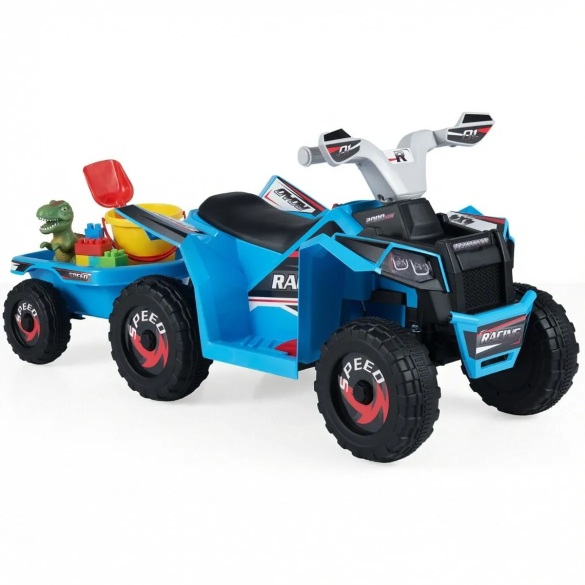 6V Kinder Elektrischer ATV mit Anhänger Elektrofahrzeug mit verschleißfesten Rädern Blau