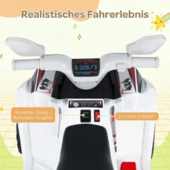 6V Kinder Elektrischer ATV mit Anhänger Elektrofahrzeug mit verschleißfesten Rädern Weiß