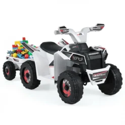 6V Kinder Elektrischer ATV mit Anhänger Elektrofahrzeug mit verschleißfesten Rädern Weiß