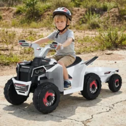 6V Kinder Elektrischer ATV mit Anhänger Elektrofahrzeug mit verschleißfesten Rädern Weiß