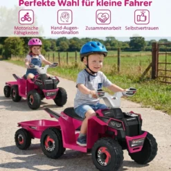 6V Kinder Elektrischer ATV mit Anhänger Elektrofahrzeug mit verschleißfesten Rädern Rosa