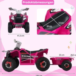 6V Kinder Elektrischer ATV mit Anhänger Elektrofahrzeug mit verschleißfesten Rädern Rosa
