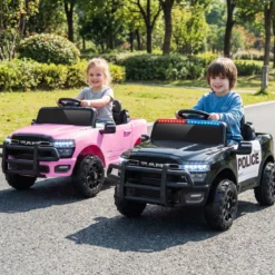 12 V Kinder Elektroauto mit Fernbedienung Blinkendem Blaulicht & Originalen Sirenengeräuschen Schwarz
