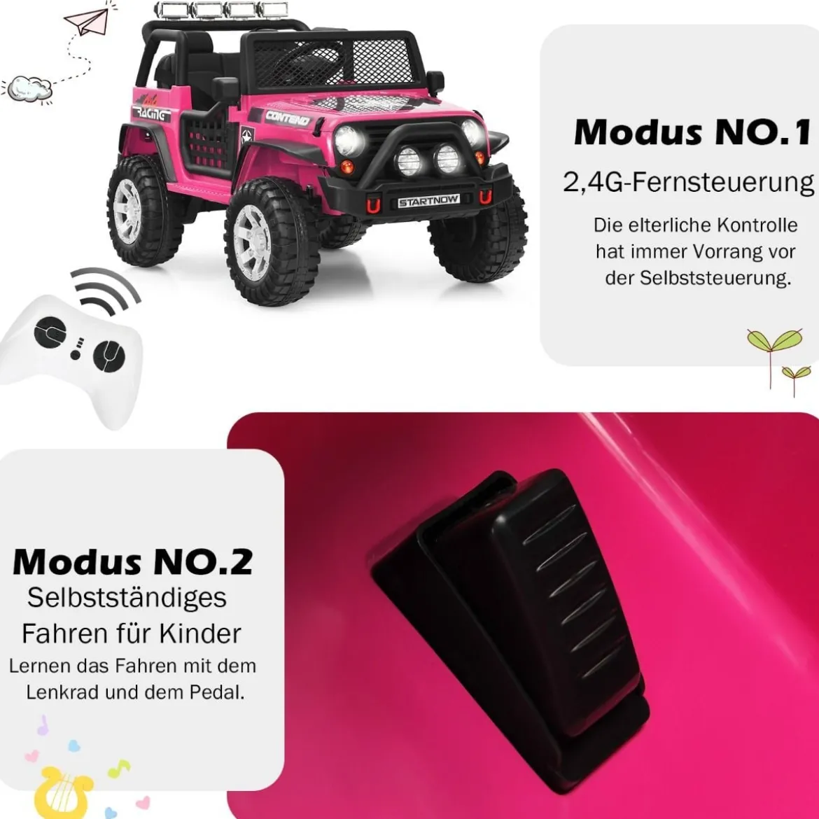 12V Kinder Elektroauto mit Fernbedienung & Licht & Musik Elektrisches Kinderfahrzeug