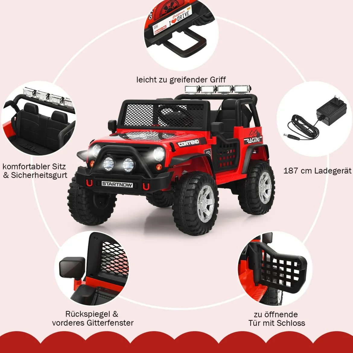 12V Kinder Elektroauto mit Fernbedienung & Licht & Musik Elektrisches Kinderfahrzeug