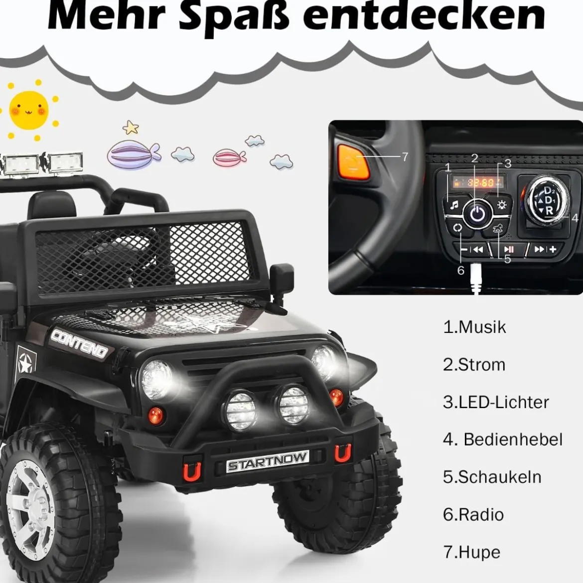 12V Kinder Elektroauto mit Fernbedienung & Licht & Musik Elektrisches Kinderfahrzeug