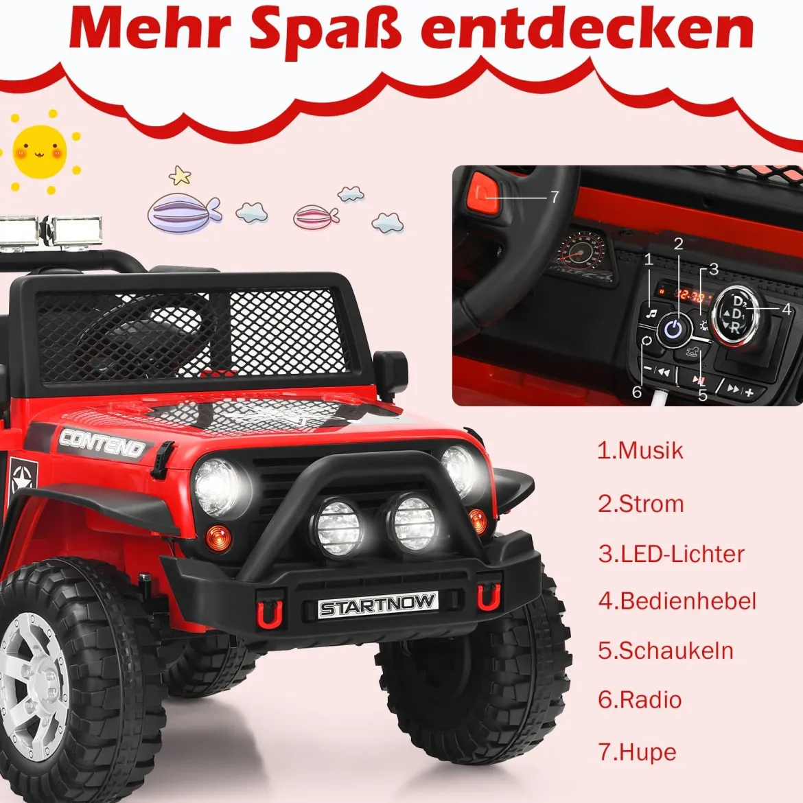 12V Kinder Elektroauto mit Fernbedienung & Licht & Musik Elektrisches Kinderfahrzeug