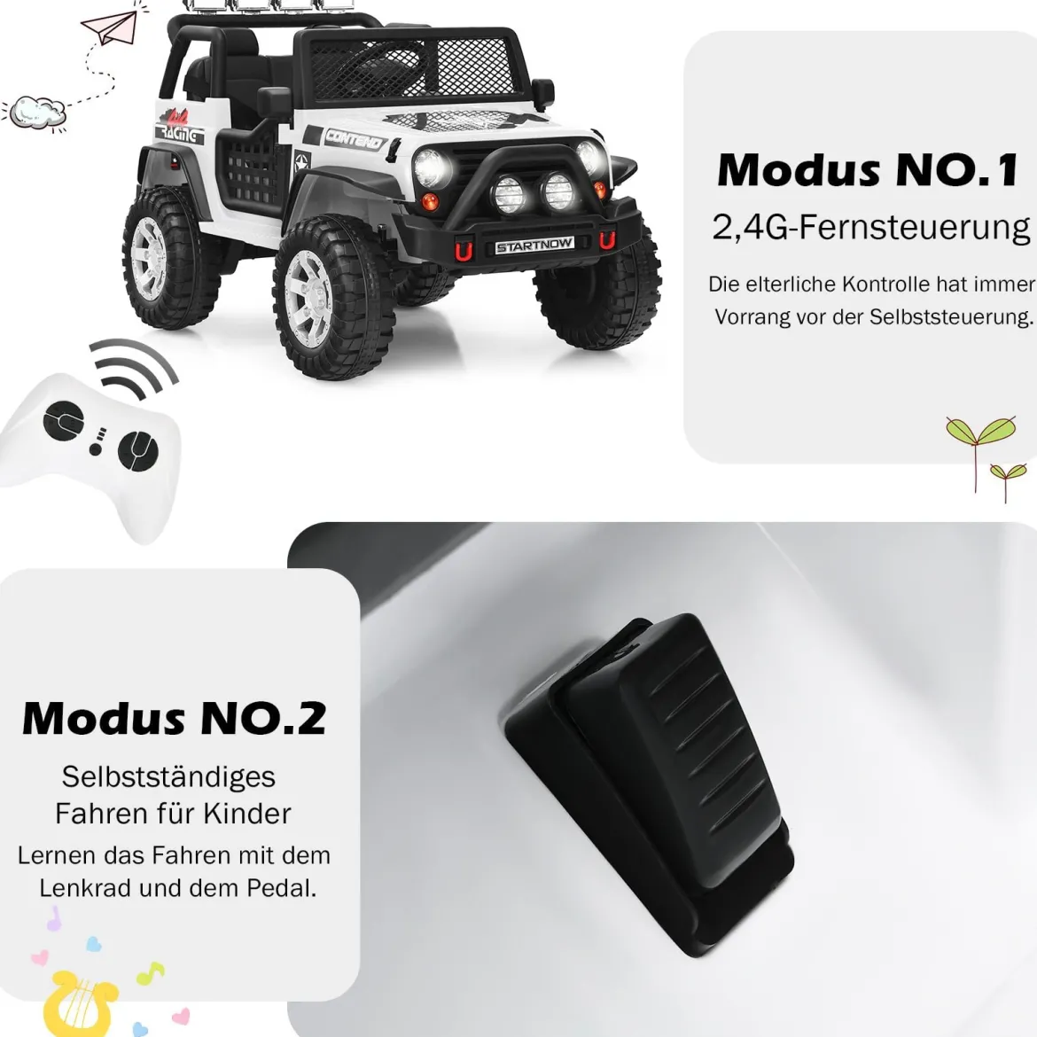 12V Kinder Elektroauto mit Fernbedienung & Licht & Musik Elektrisches Kinderfahrzeug