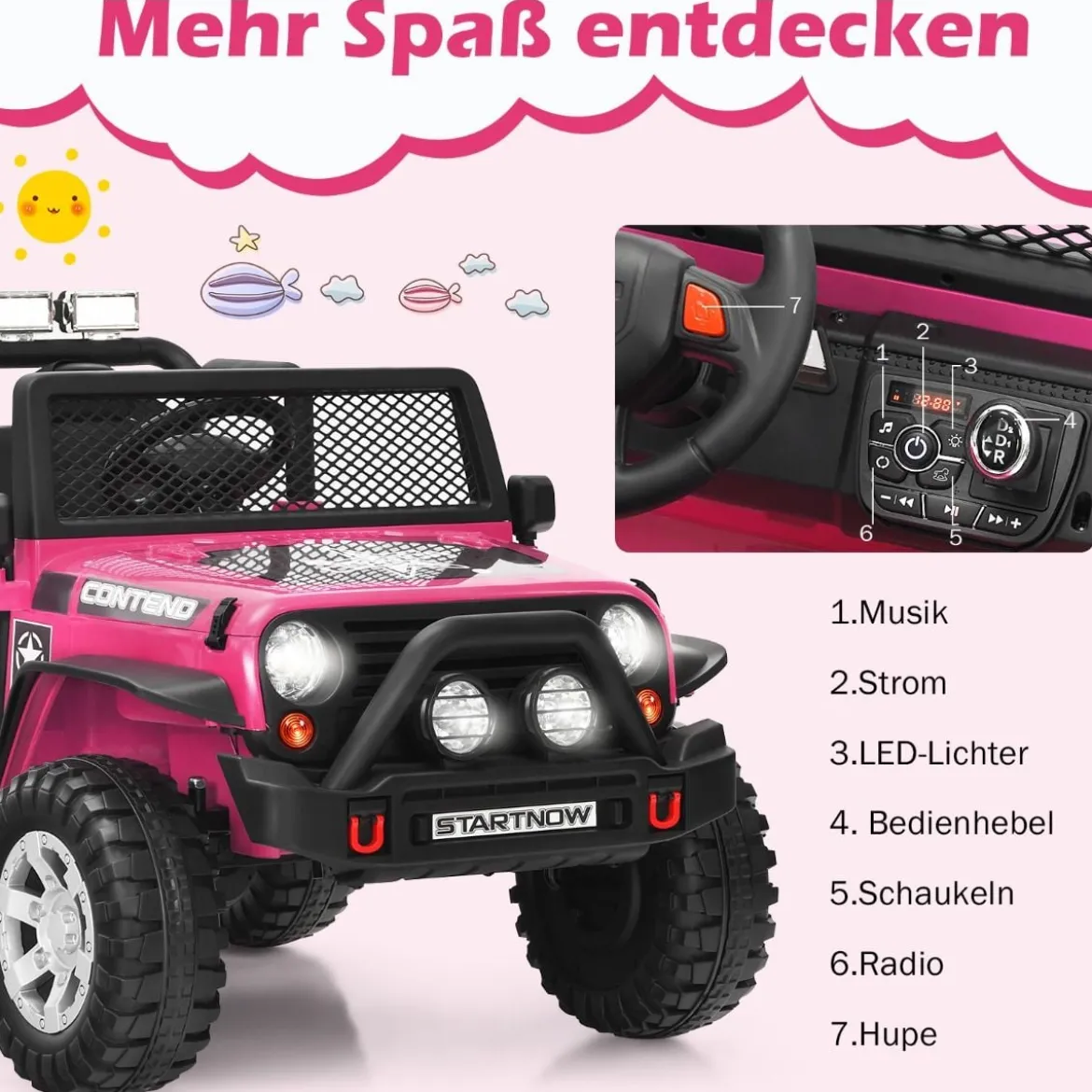 12V Kinder Elektroauto mit Fernbedienung & Licht & Musik Elektrisches Kinderfahrzeug