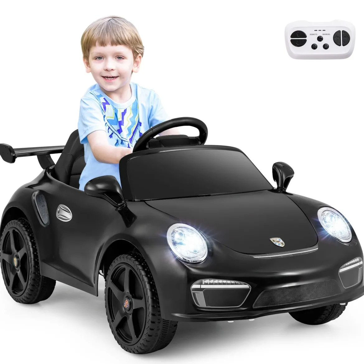 12V Kinder Elektroauto mit Fernbedienung & Soft-Start Lizenzierter Porsche Elektrofahrzeug Schwarz