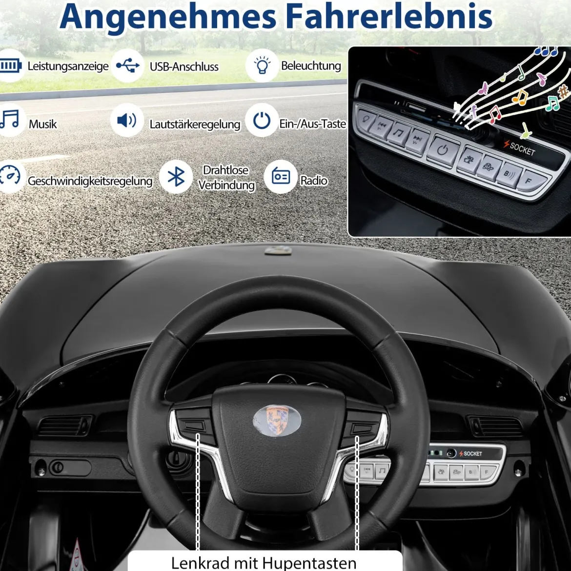 12V Kinder Elektroauto mit Fernbedienung & Soft-Start Lizenzierter Porsche Elektrofahrzeug Schwarz