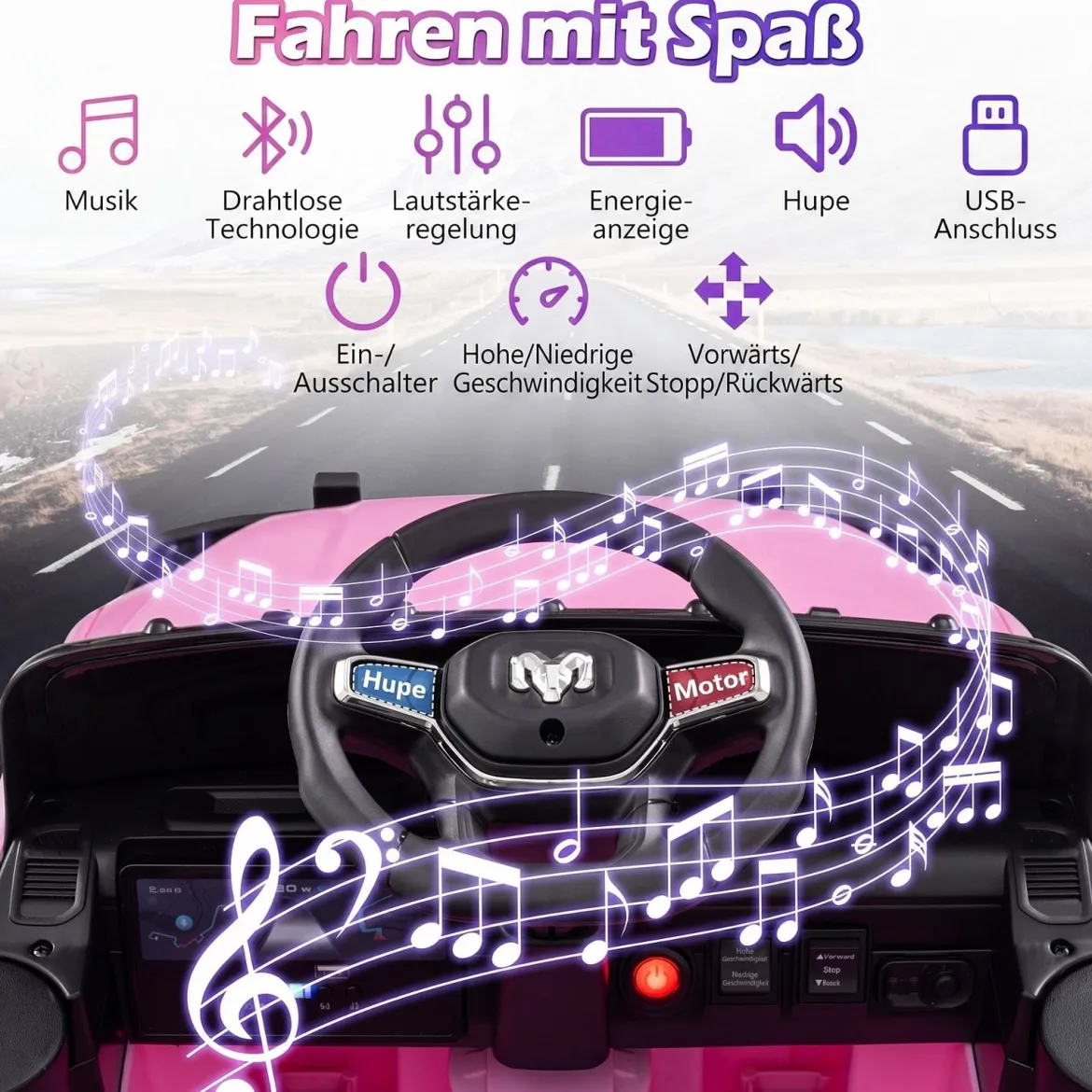 12V Kinder Elektroauto RAM 3500 mit 2 25W Motoren für Kinder ab 3 Jahren 3,1-5 km/h Rosa