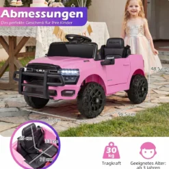 12V Kinder Elektroauto RAM 3500 mit 2 25W Motoren für Kinder ab 3 Jahren 3,1-5 km/h Rosa