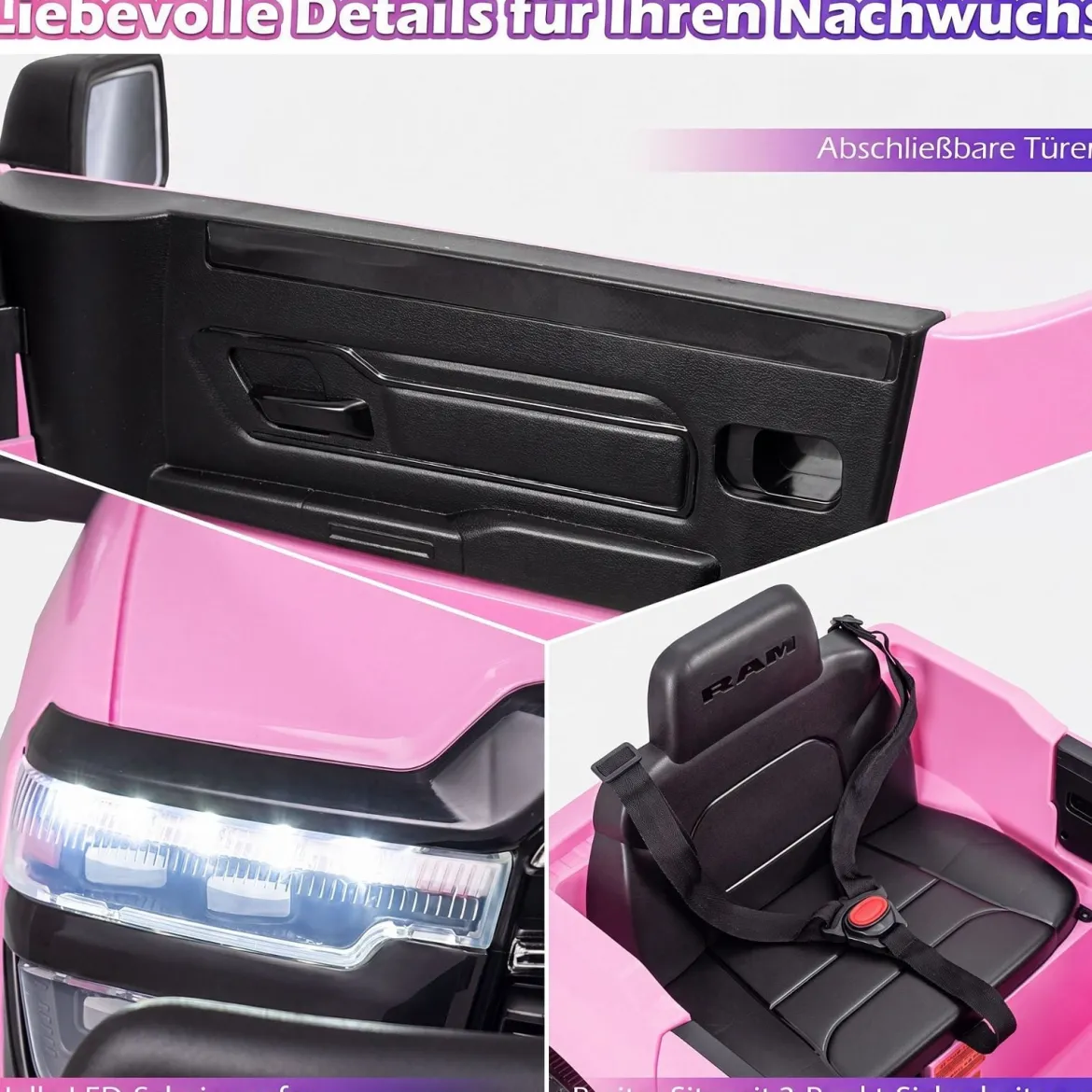 12V Kinder Elektroauto RAM 3500 mit 2 25W Motoren für Kinder ab 3 Jahren 3,1-5 km/h Rosa