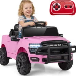 12V Kinder Elektroauto RAM 3500 mit 2 25W Motoren für Kinder ab 3 Jahren 3,1-5 km/h Rosa