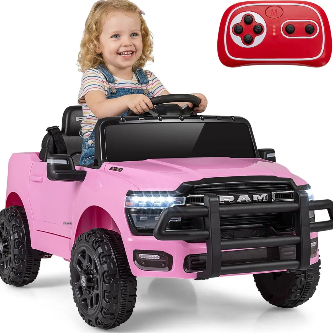 12V Kinder Elektroauto RAM 3500 mit 2 25W Motoren für Kinder ab 3 Jahren 3,1-5 km/h Rosa