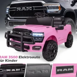 12V Kinder Elektroauto RAM 3500 mit 2 25W Motoren für Kinder ab 3 Jahren 3,1-5 km/h Rosa