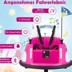 12V Kinder Elektro-Bumpercar batteriebetriebenes Fahrzeug mit blinkenden Lichtern Fernbedienung Rosa