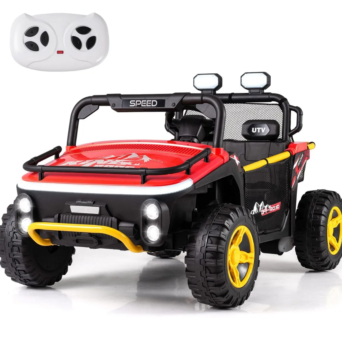 24V Kinder Elektrofahrzeug 2-Sitzer Elektroauto mit Hupe Musik & Licht Kinderfahrzeug mit Fernbedienung Rot