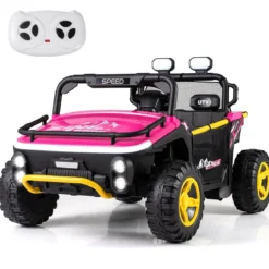 24V Kinder Elektrofahrzeug 2-Sitzer Elektroauto mit Hupe Musik & Licht Kinderfahrzeug mit Fernbedienung Rosa