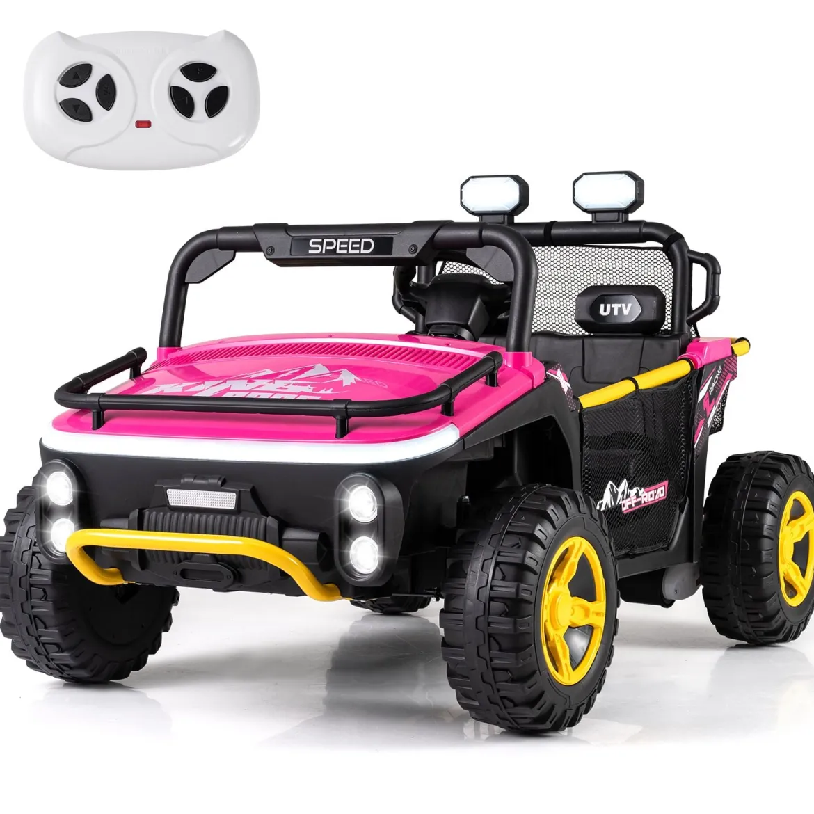 24V Kinder Elektrofahrzeug 2-Sitzer Elektroauto mit Hupe Musik & Licht Kinderfahrzeug mit Fernbedienung Rosa