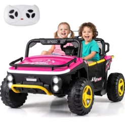 24V Kinder Elektrofahrzeug 2-Sitzer Elektroauto mit Hupe Musik & Licht Kinderfahrzeug mit Fernbedienung Rosa