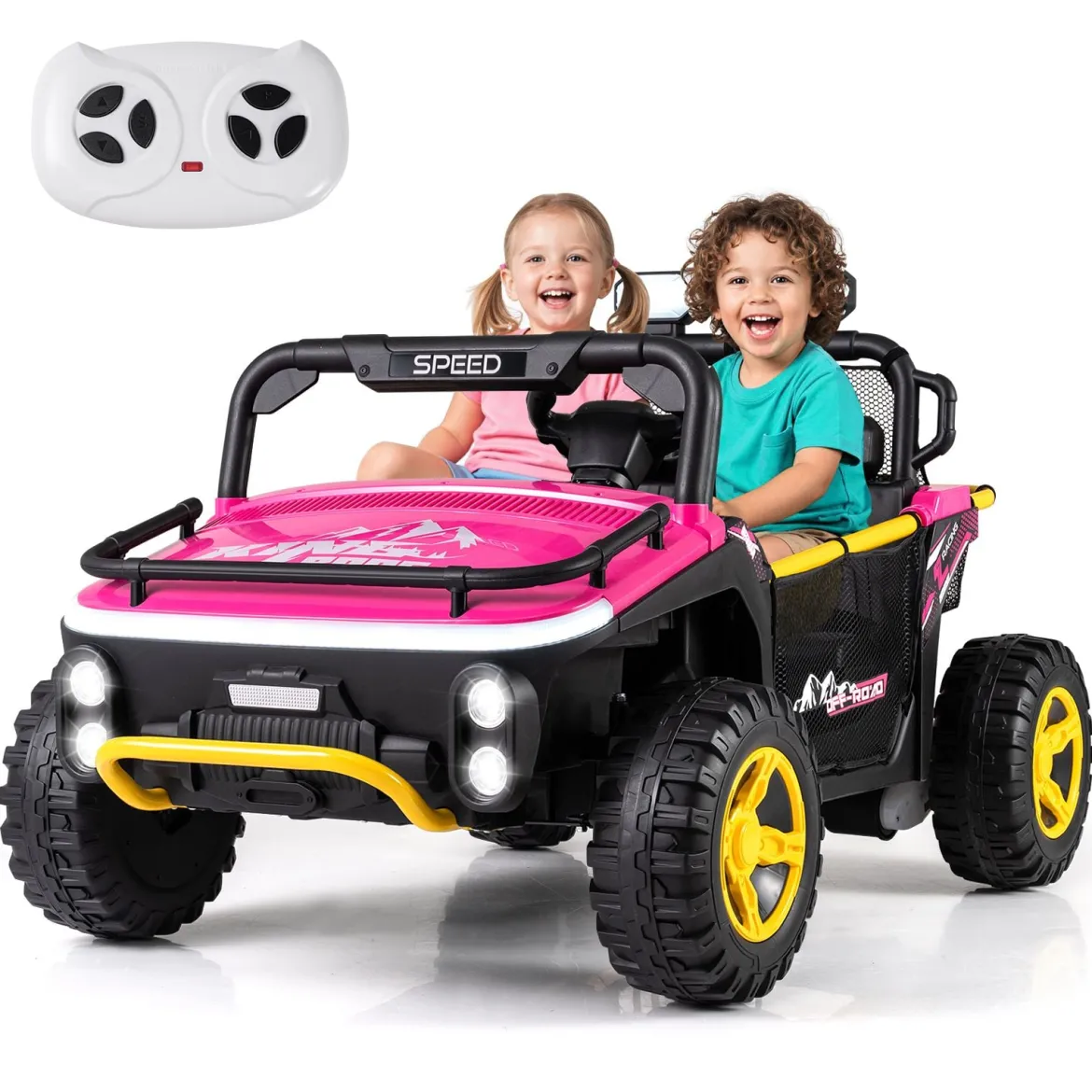 24V Kinder Elektrofahrzeug 2-Sitzer Elektroauto mit Hupe Musik & Licht Kinderfahrzeug mit Fernbedienung Rosa