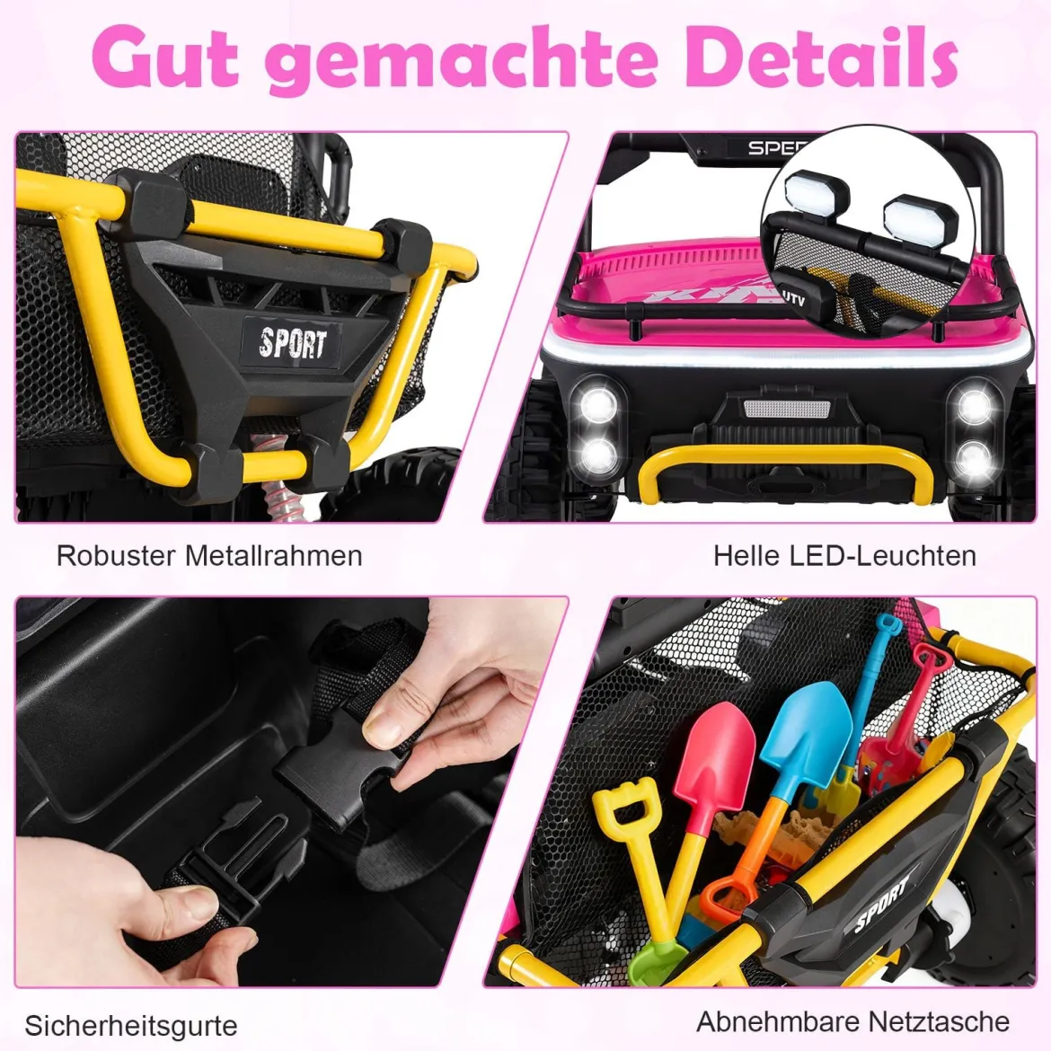 24V Kinder Elektrofahrzeug 2-Sitzer Elektroauto mit Hupe Musik & Licht Kinderfahrzeug mit Fernbedienung Rosa