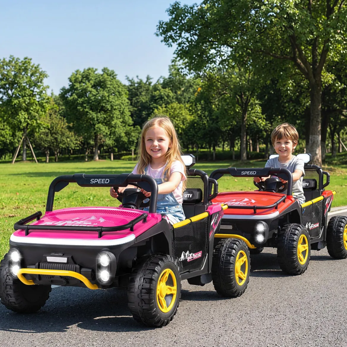 24V Kinder Elektrofahrzeug 2-Sitzer Elektroauto mit Hupe Musik & Licht Kinderfahrzeug mit Fernbedienung Rosa