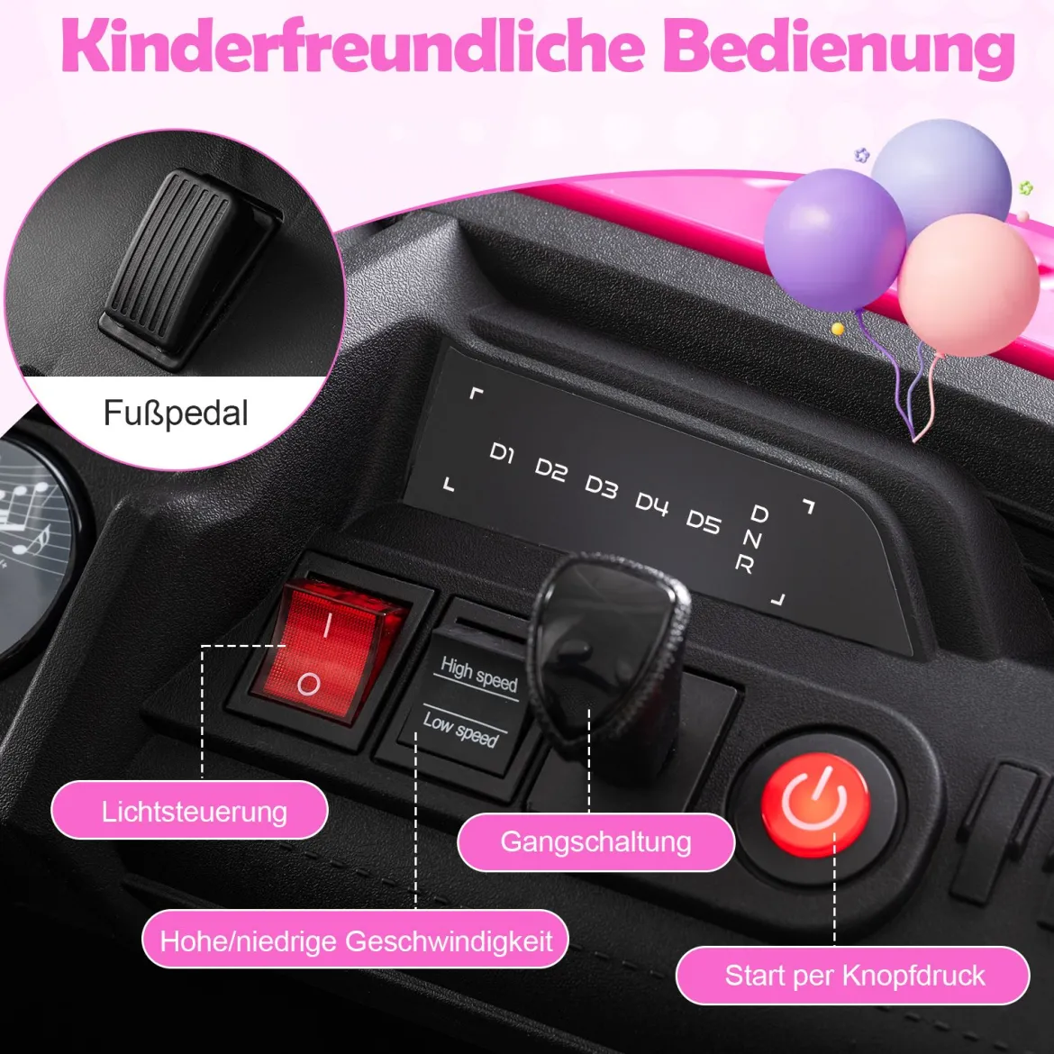 24V Kinder Elektrofahrzeug 2-Sitzer Elektroauto mit Hupe Musik & Licht Kinderfahrzeug mit Fernbedienung Rosa